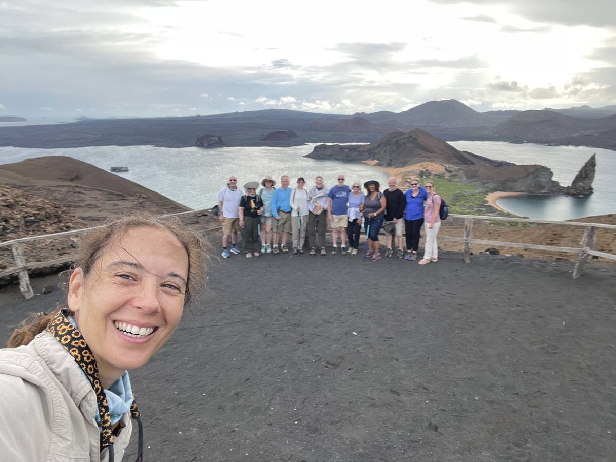 Cultured Travel group at the Bartolome Island viewpoint overlooking Pinnacle Rock in the Galapagos