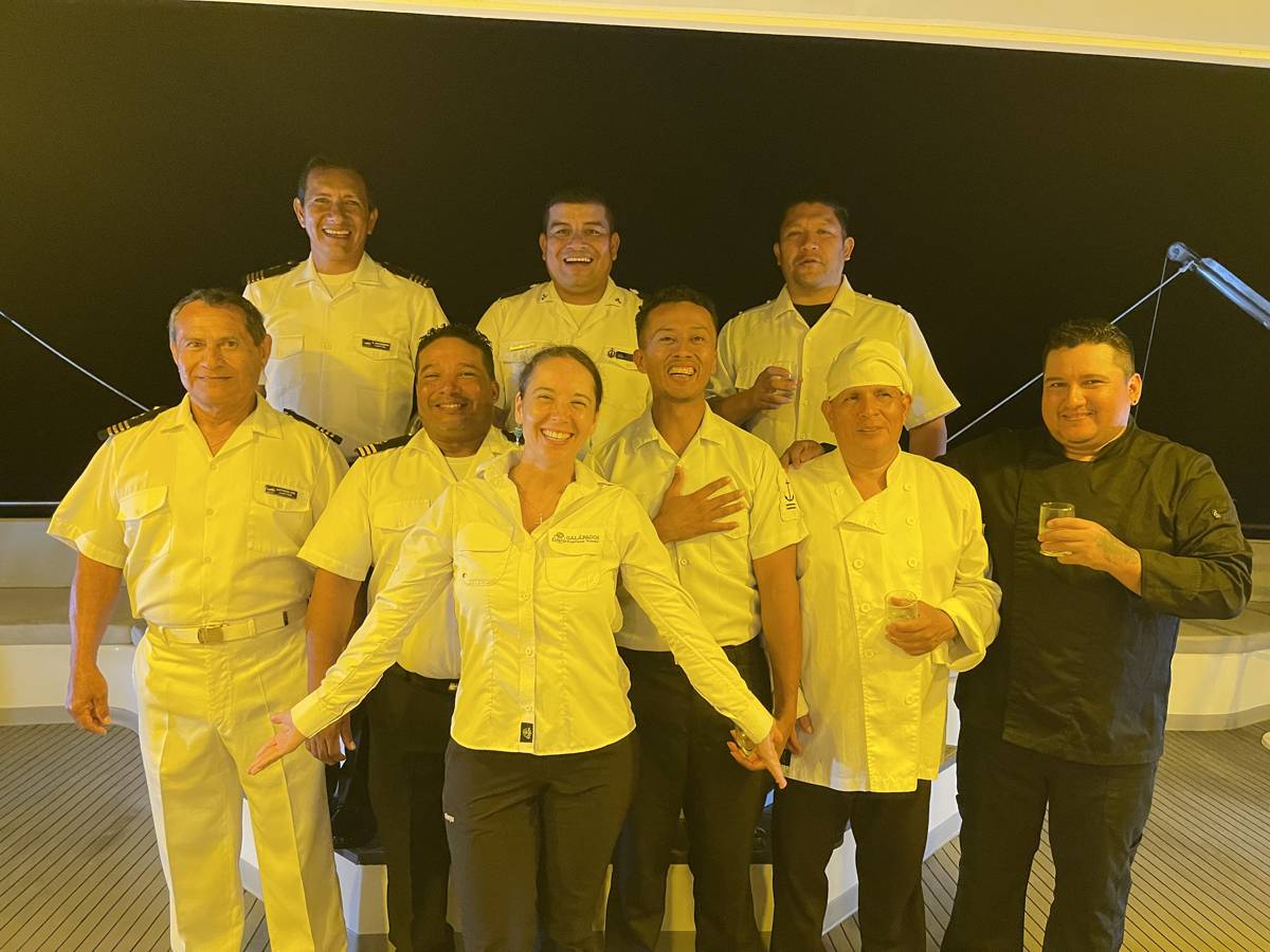 The Yate Anahi crew including captain, chef, and naturalist guide during Cultured Travel's Galapagos cruise