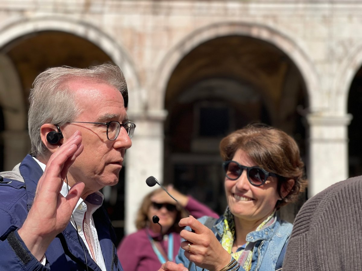 Dr. Thomas Madden listening to the licensed Venetian guide at the Doge's Palace, Venice