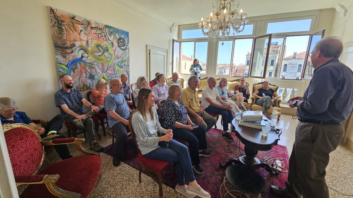 Dr. Thomas Madden lecturing to Cultured Travel group at the Palazzetto Pisani, Venice